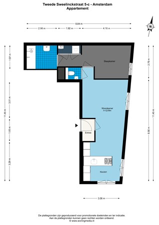 Floorplan - Tweede Sweelinckstraat 5C, 1073 EG Amsterdam